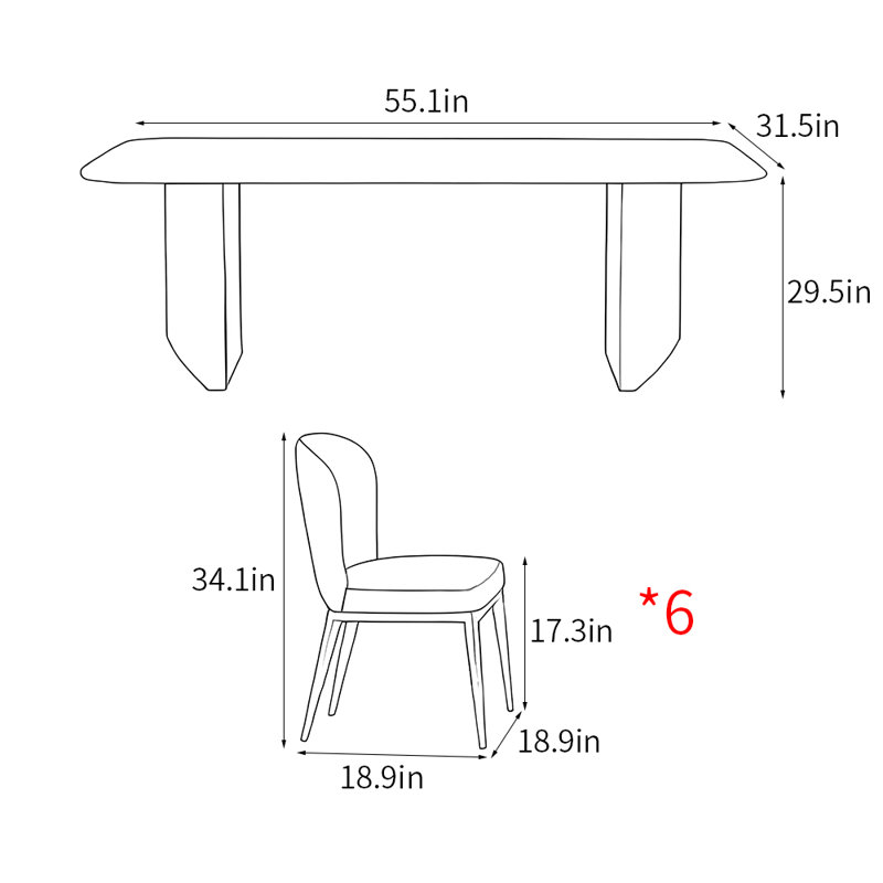 Ensemble de table de salle à manger rectangulaire de style italien, Blanc cassé / gris foncé