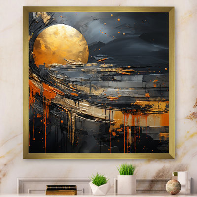 Black And Orange Marble Moon II - Abstract Wall Art Decor