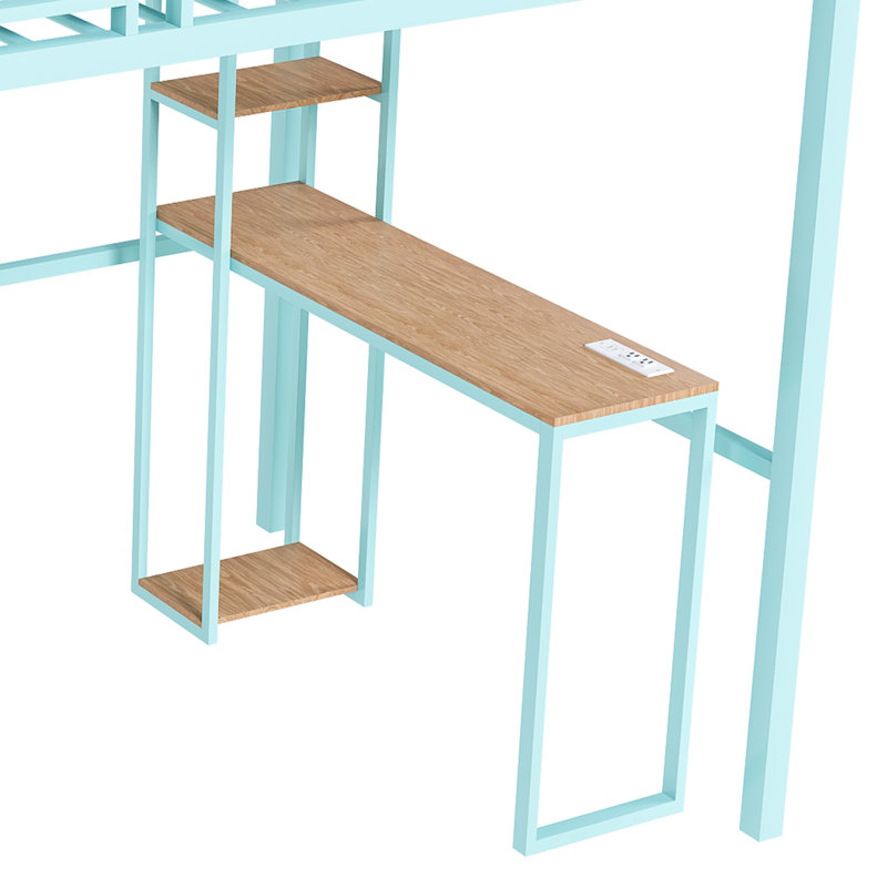Lit mezzanine double avec bureau, rangement, structure en métal lourd, économiseur d'espace pour les enfants et les adolescents