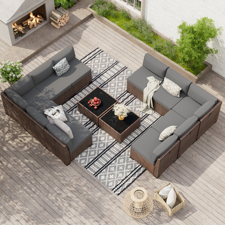 Treyshun Wicker 10 - Person Modular Patio Conversation Sets with Cushions