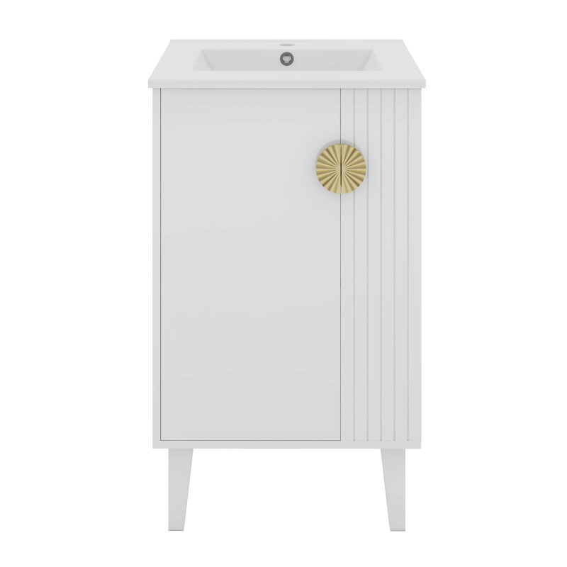 Meuble-lavabo de 20 pouces avec lavabo en céramique, ensemble de meuble-lavabo simple autoportant avec porte à fermeture douce, poignées chic en demi-lune