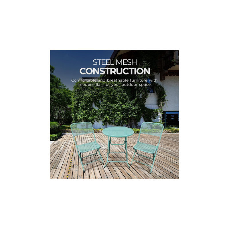 Ensemble bistro en acier thermolaqué pour l'extérieur - 1 table et 2 chaises, bleu