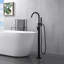Robinet de baignoire romaine à fixation sur le plancher à poignée simple avec douche à main Euro Collection - Noir mat-36865954