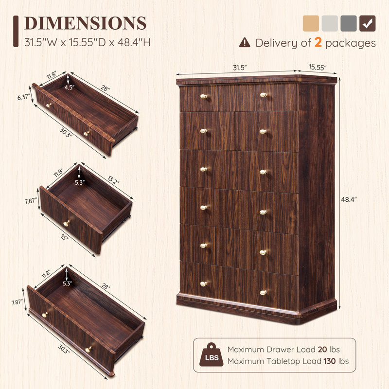 Commode 7 tiroirs Abarca, Brun, 7