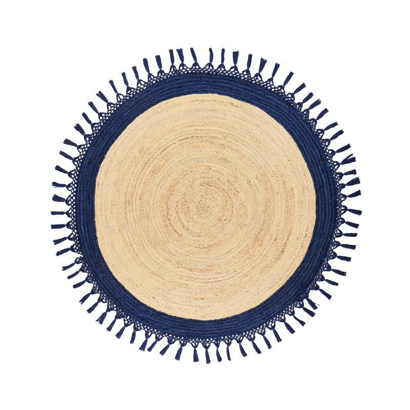 Patoka Jute Round Beige/ Dark Blue Area Rug, Round 140cm