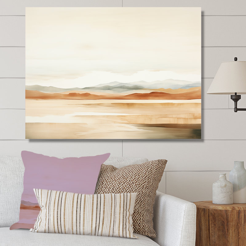 Minimalisme, horizon de montagne beige, Toile tendue, H 34 po x l 44 po x P 1,5 po
