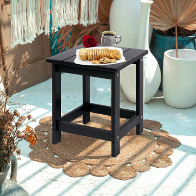 Heavy-Duty HDPE Outdoor Side Table With Wood-Texture Finish – Weatherproof Patio End Table For Adirondack Chairs, Deck, Poolside & Indoor/Outdoor Use (Black, No Peeling Or Cracking)