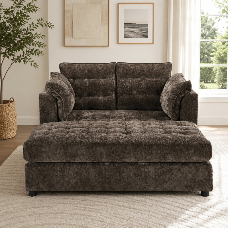 Canapé surdimensionné de 54,7 po avec accoudoirs et tissu chenille, Brown Chenille