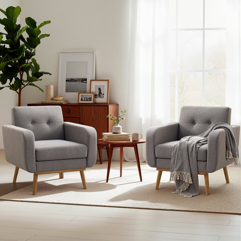 Averardo Upholstered Armchair (Set Of 2), Gray Polyester