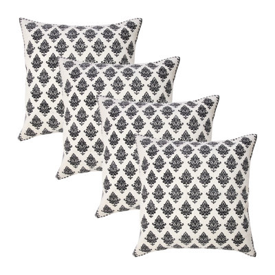 Black / White Damask Cotton Throw Pillow Cover Set of 4