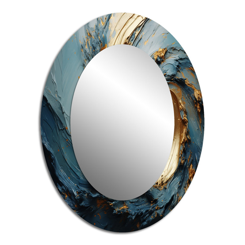 Vortex doré et bleu - miroir mural ovale moderne doré, 40 po x 30 po