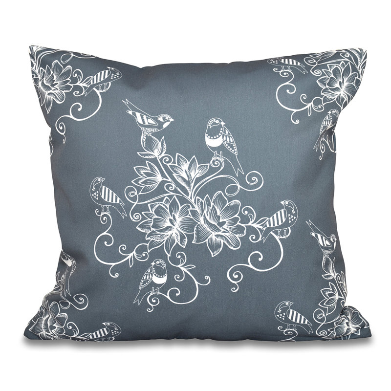 Housse et insert d'oreiller à imprimé floral Botanical Blooms Morning Birds, H 16 po x l 16 po, Gris