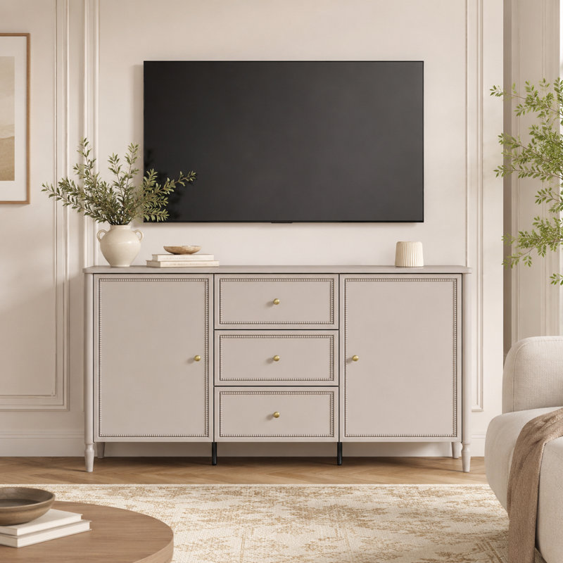 59" W Large Farmhouse Sideboard Buffet Cabinet With Barn Doors And Adjustable Shelves