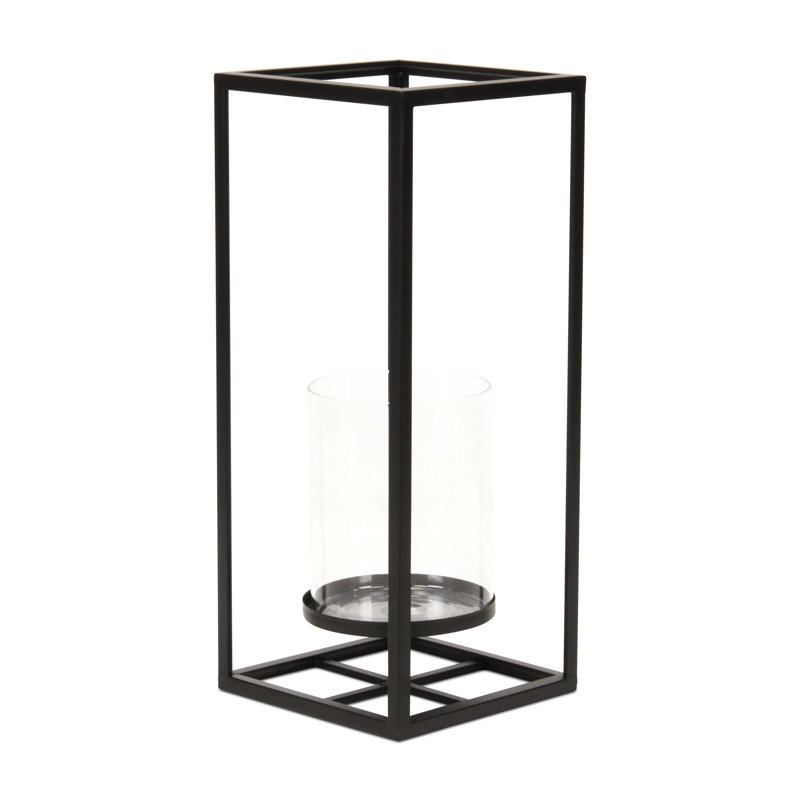 Grande lanterne carrée en métal doré Pembertale, Noir, H 15,75 po x l 6,5 po x P 6,5 po