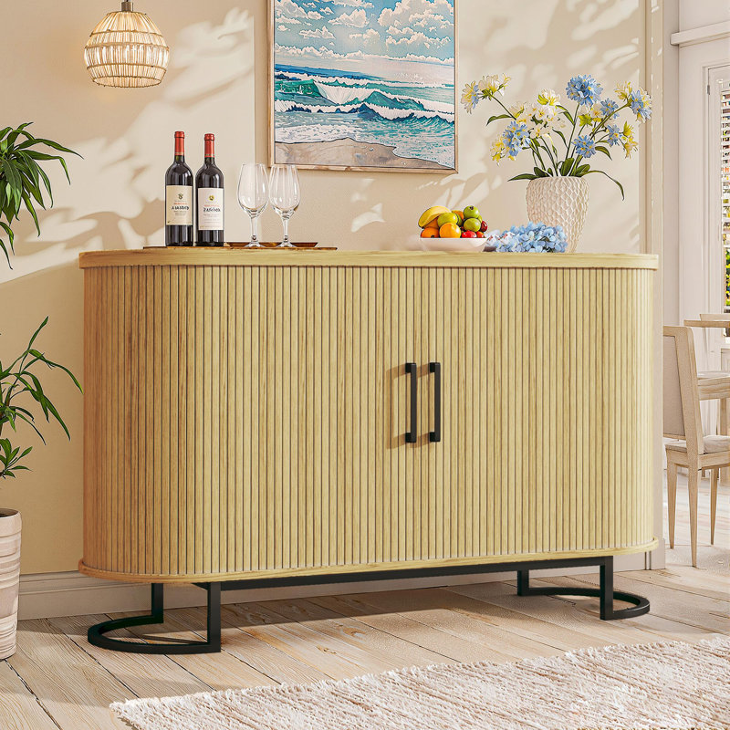 Buffet en bois à porte tambour, H 30,3 po x l 47 po x P 15,7 po, Naturel