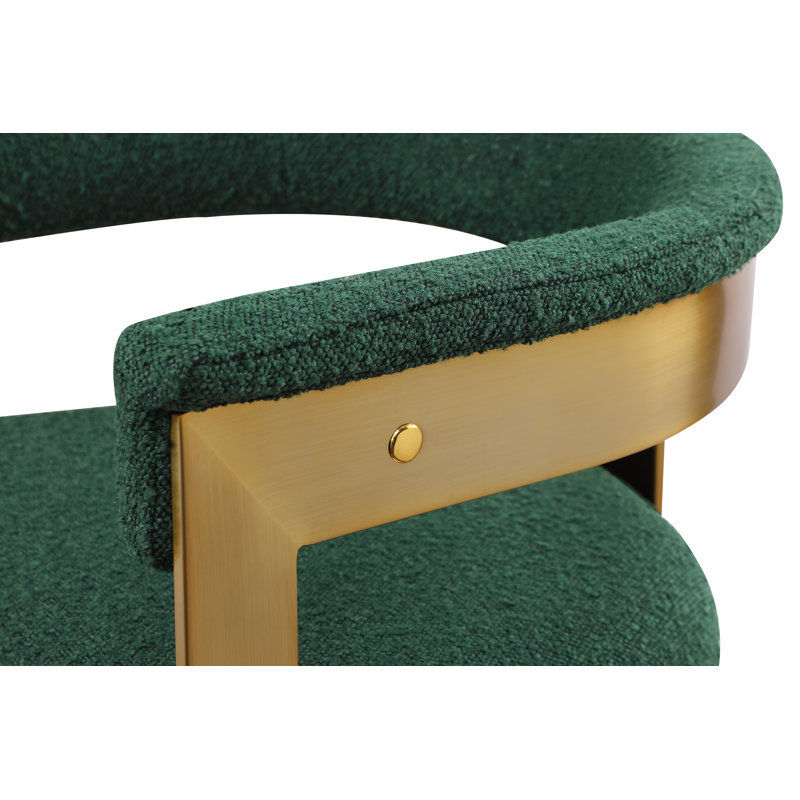 Romeo Unfinished Upholstered Back Arm Chair, Brushed Gold, Green Boucle Fabric