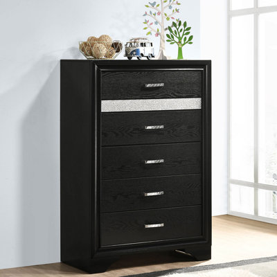 Modern 6-Drawer Bedroom Chest with Crystal Accents and Jewelry Storage