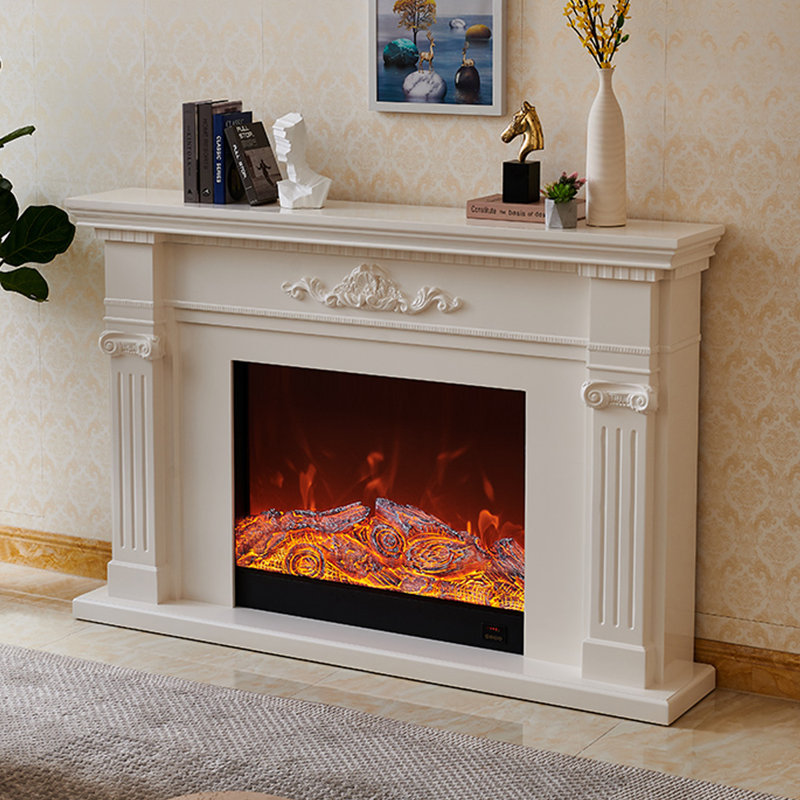 Foyer électrique moderne de style français avec flammes simulées, H 47,24 po x l 70,87 po x P 12,6 po, Blanc