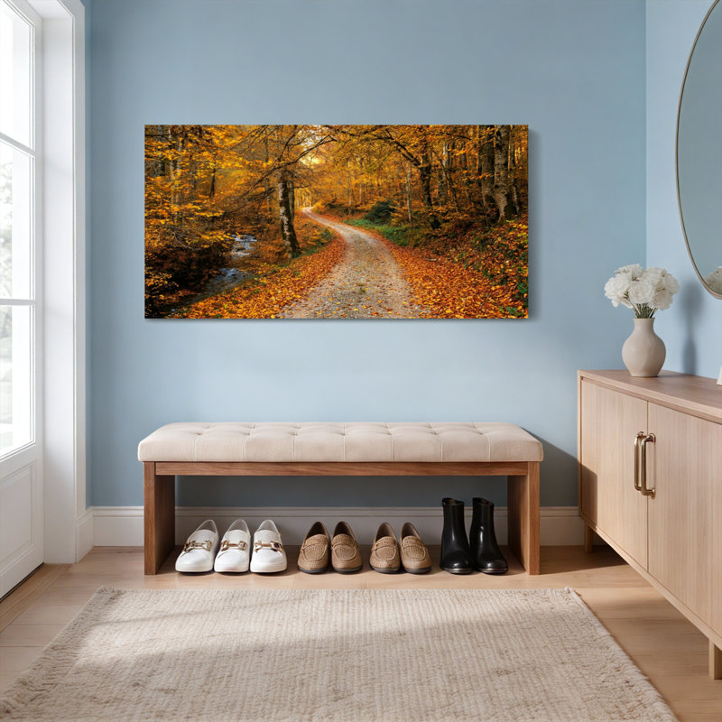 Ensemble de 1 tableau sur toile tendue représentant un chemin forestier d'automne, H 16 po x l 32 po