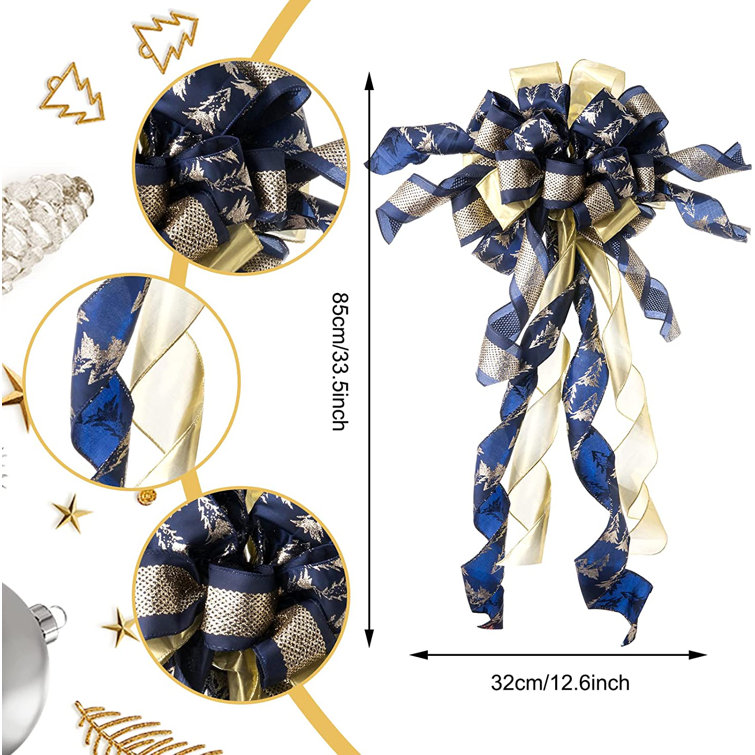 The Nora Beige & Navy Plaid Christmas Tree Topper Bow Luxury