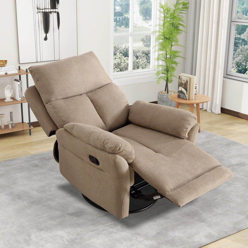 Hawn 33.5'' Wide Modern and Super Soft Swivel and Rocker Manual Recliner Chair, Camel