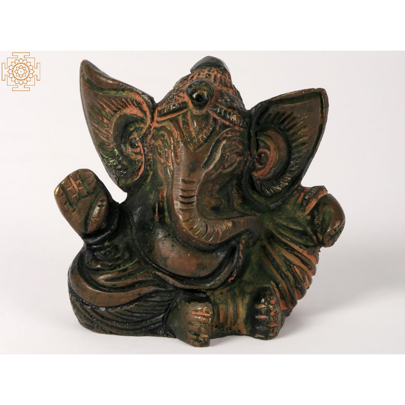 Petite bonne chance Ganesha en laiton, Vert Sindoori