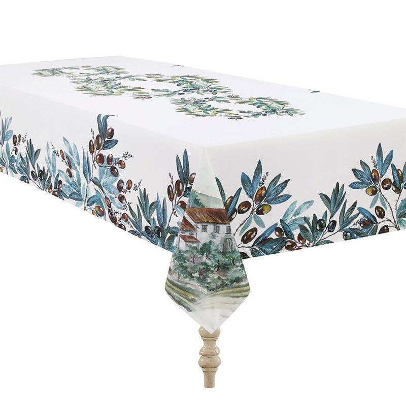 Olive Grove Green and Purple Fabric Rectangular Tablecloth