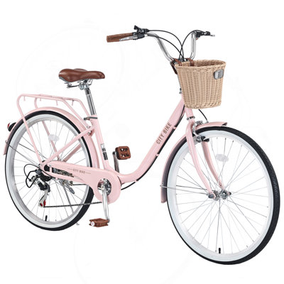 Vélo de ville 7 vitesses avec panier, cadre en acier, vélo pour filles de 26 pouces à couleurs multiples