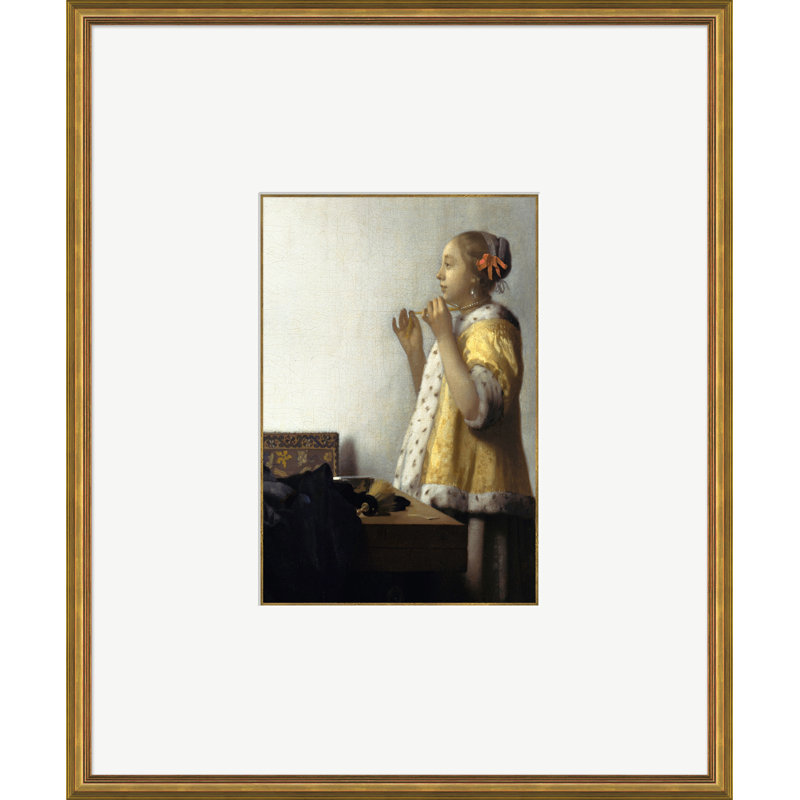 Woman With A Pearl Necklace Print by Johannes Vemeer