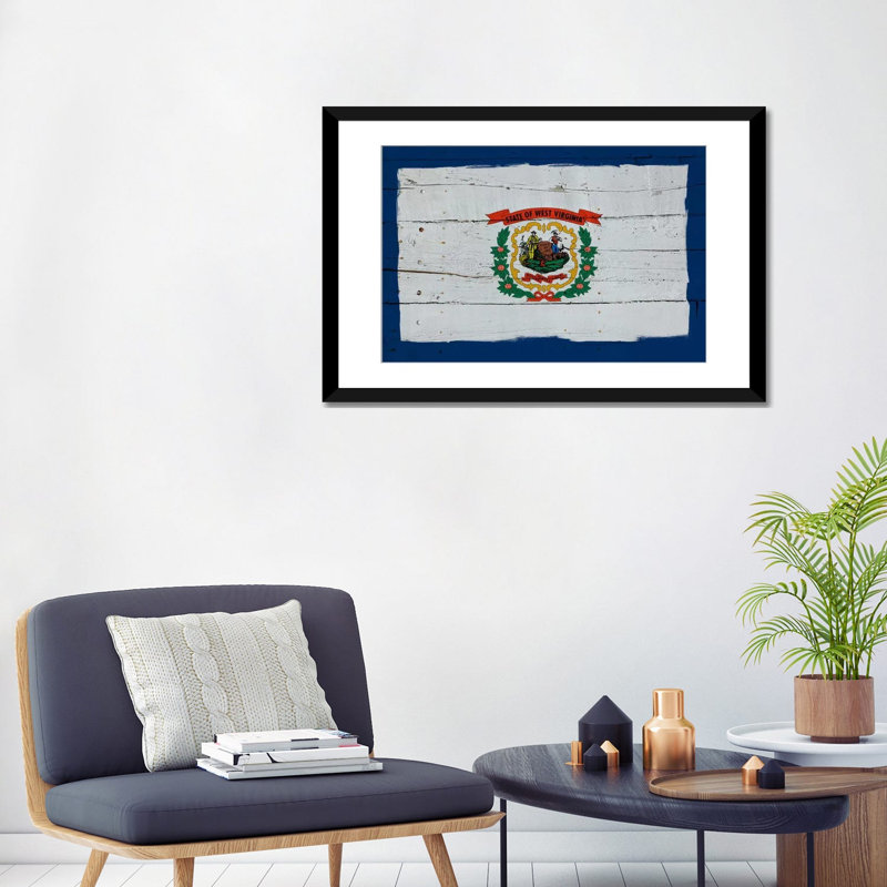 « flags west virginie avec bois planches », impression sur toile tendue, H 16 po x l 24 po x P 1 po, Papier avec cadre noir