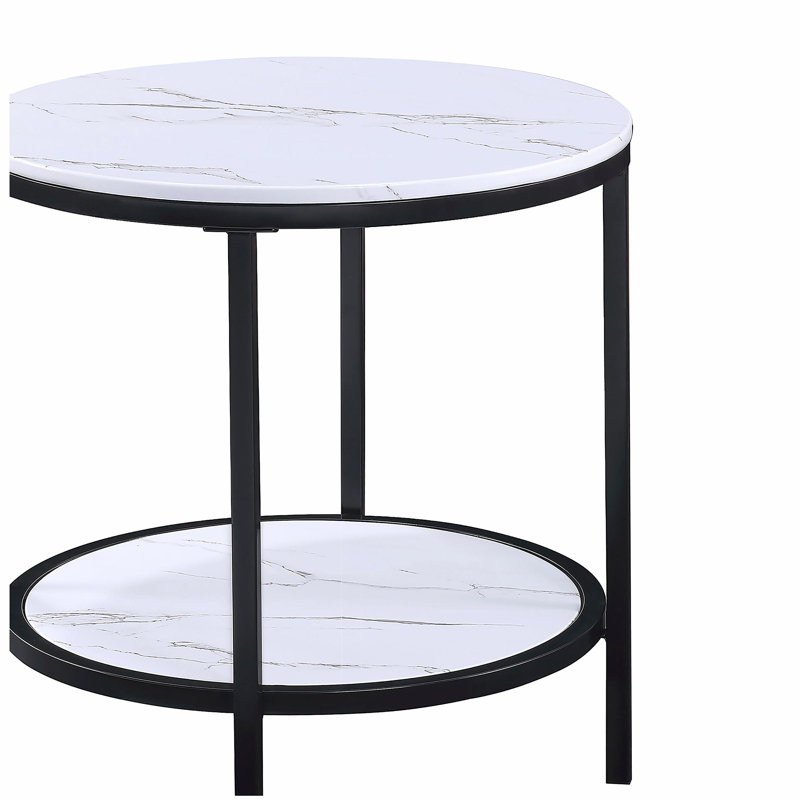 Ensemble de cocktail moderne 3 pièces 1 table basse ronde et 2 tables de bout laquées noires salon meubles en bois