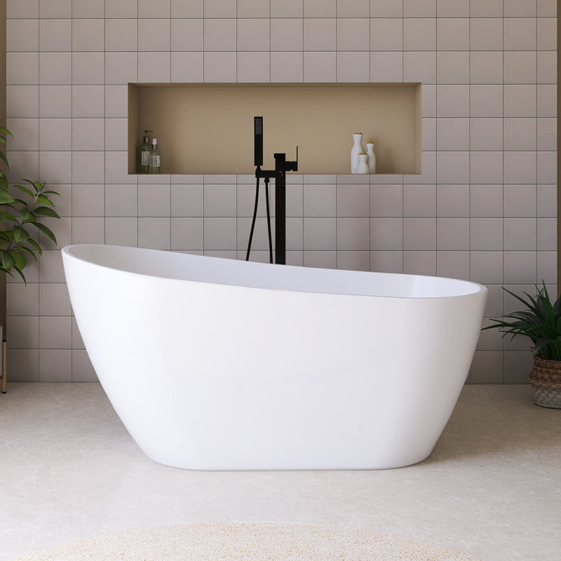 Baignoire de trempage autoportante 59 po en acrylique blanc brillant 59 po