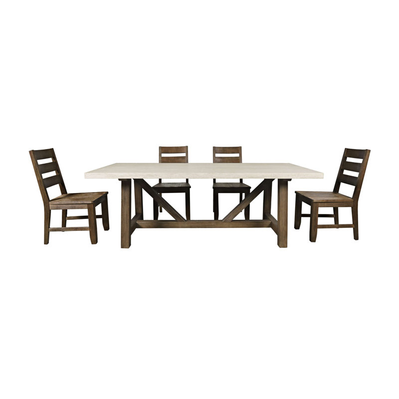 Ensemble de salle à manger à tréteaux de 87 pouces avec chaises à dossier échelonné Portillo, Beige, Beige / Cannelle