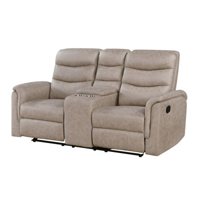 Canapé inclinable Meloni Glider deux places, console et supports, tissu taupe