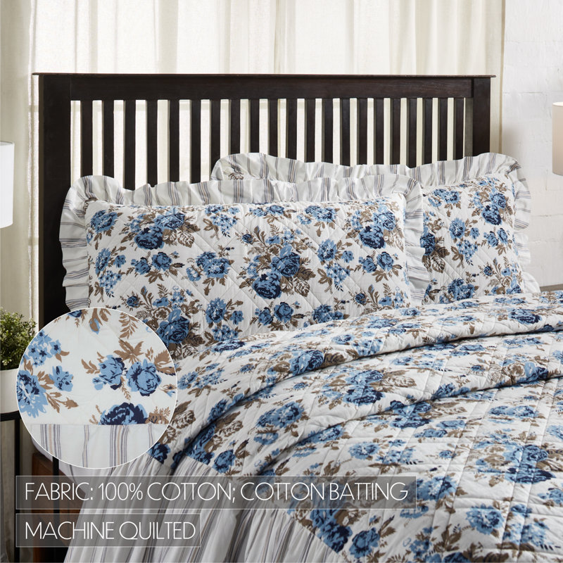 Annie Blue Floral Ruffled Cotton King Sham