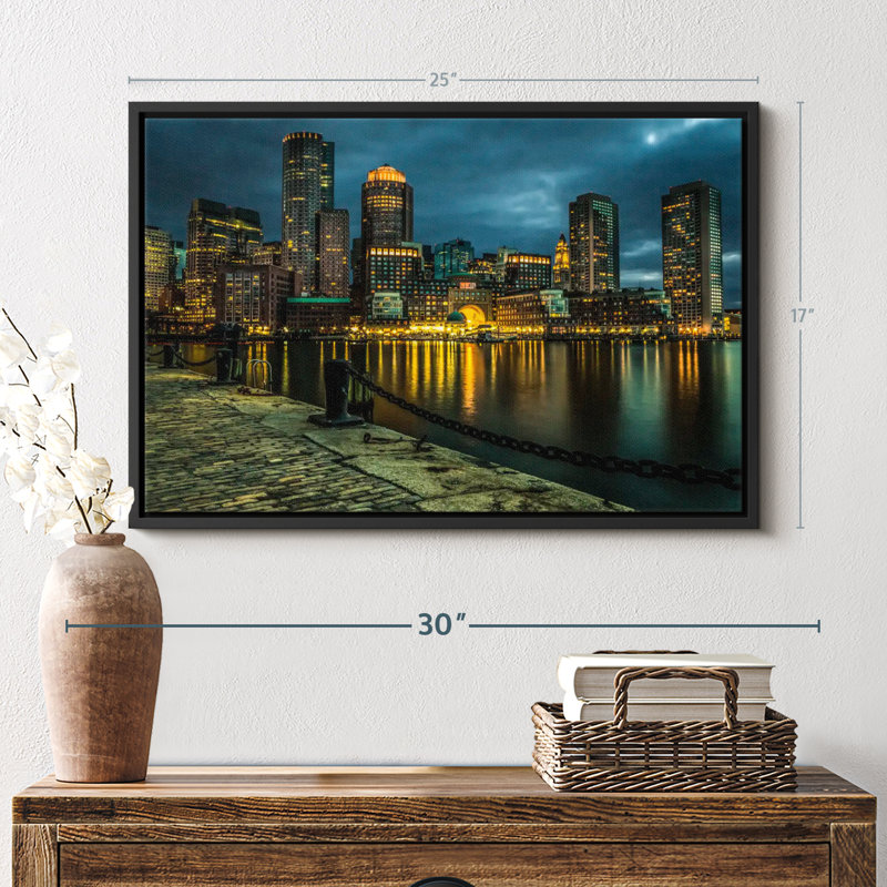 «Boston Skyline At Night Wall Art», H 17 po x l 25 po