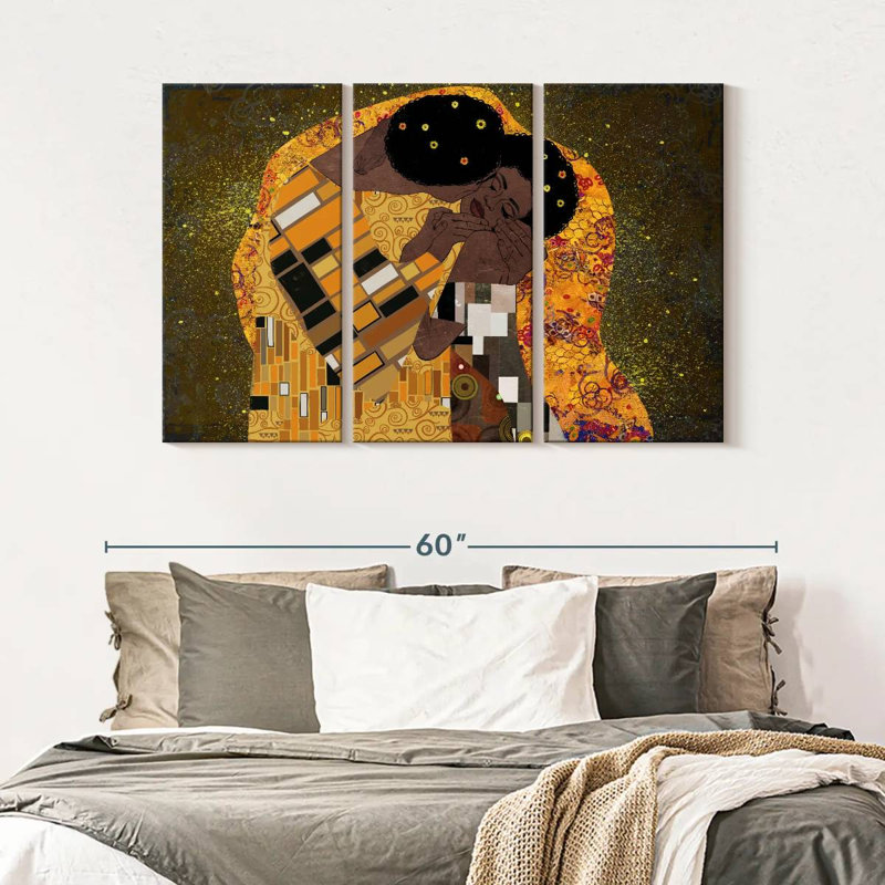 Black Couple Kiss 3 pièces, H 32 po x l 50 po x P 1,25 po