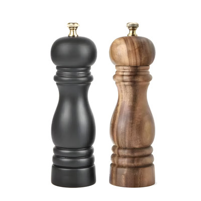 Wooden Pepper Grinder With Adjustable Ceramic Core, Salt And Spice Mill With Base For Coarse And Fine Grinding