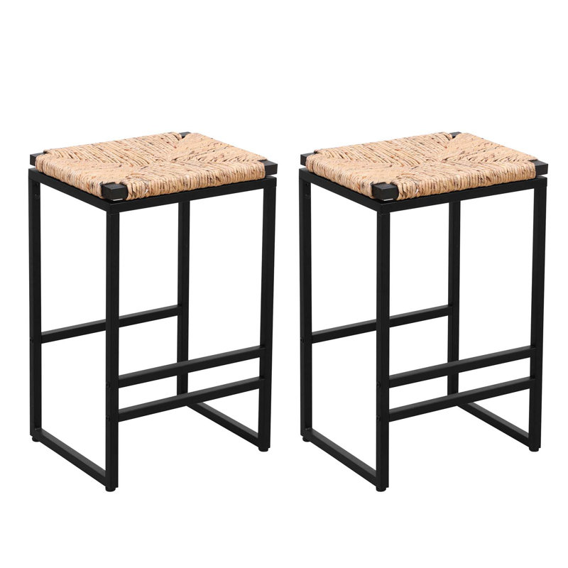 Ensemble de 2 tabourets de bar sans dossier pour comptoir de cuisine en corde de papier tissé pour la maison et la cuisine