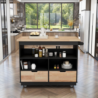 Îlot de cuisine mobile avec chariot de cuisine, chariot de cuisine avec 2 tiroirs, armoire de table