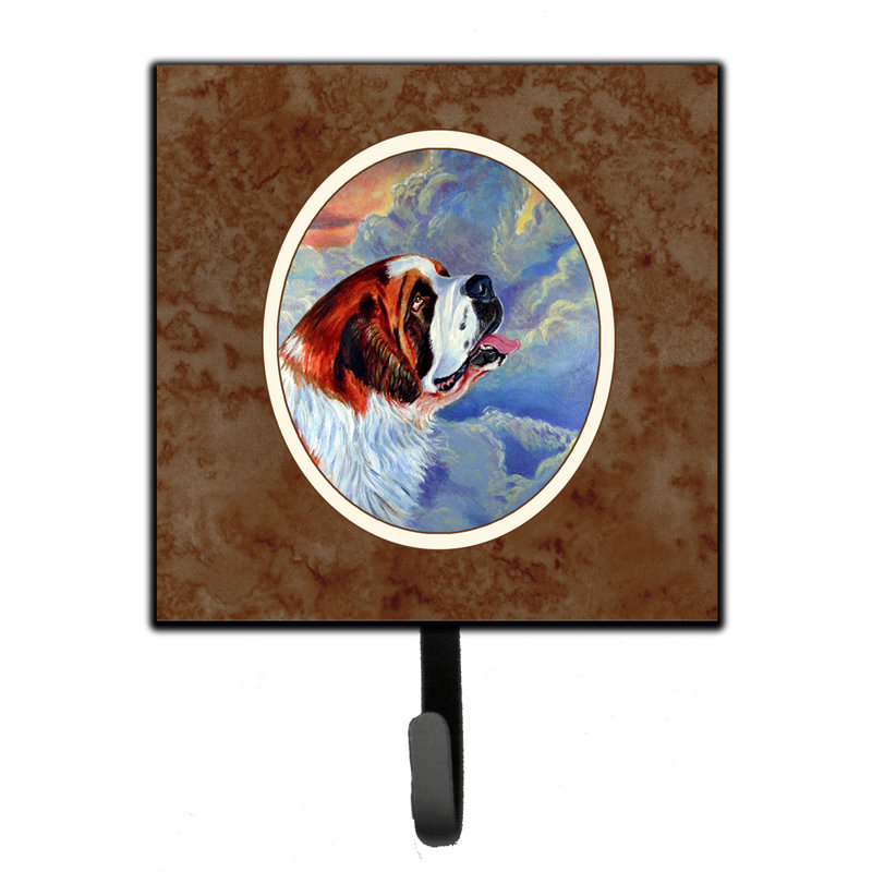 Pelin Metal Wall Organizer with Key Hooks, Brown/Blue/Red, Saint Bernard Loyalty
