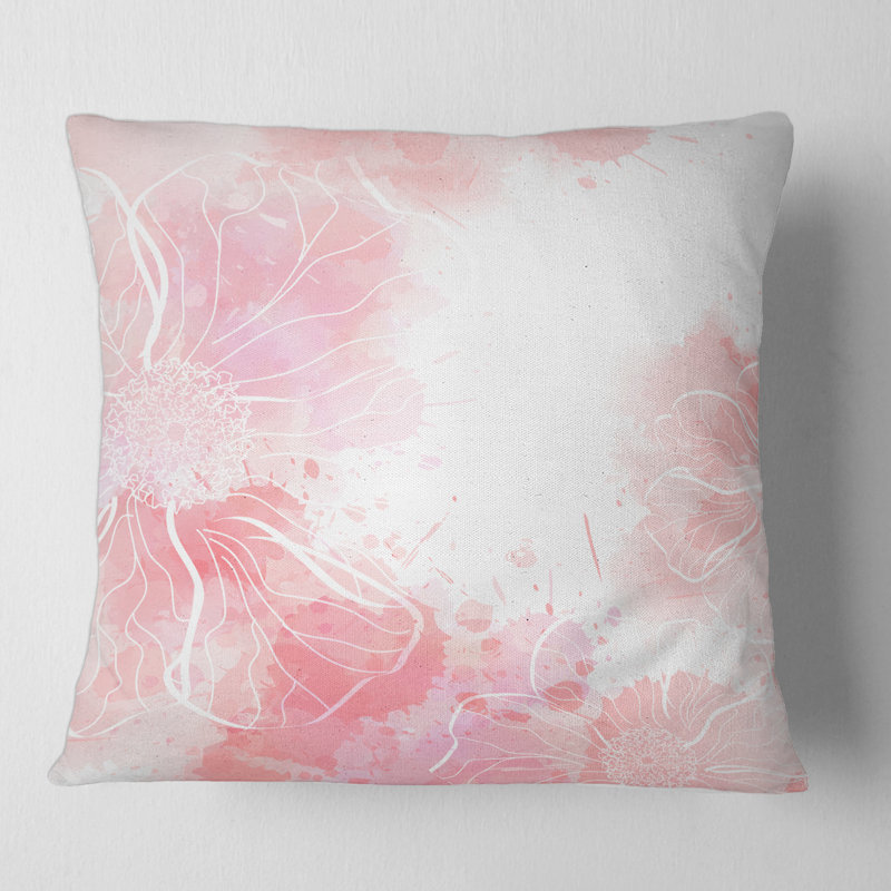Fleurs abstraites roses éclaboussures I - coussin moderne imprimé, 18" x 18"