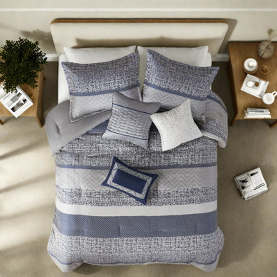 Ensembles de literie luxueux en jacquard 7 pièces, édredon en polyester pour décoration intérieure bleu marine