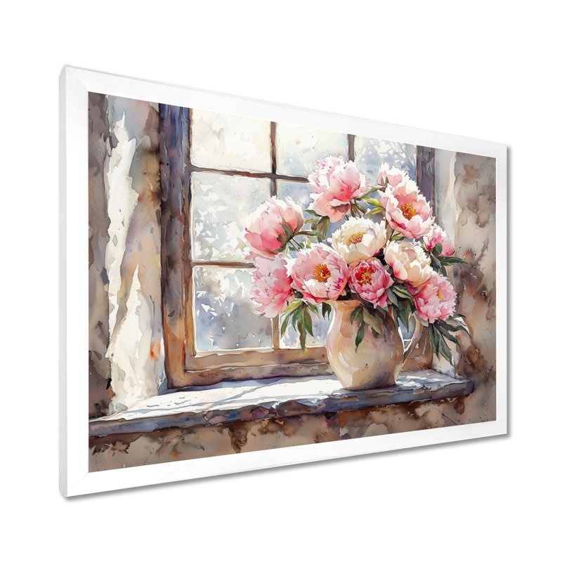 «Rustic Romance Peony Bouquet I», art mural pivoines pour le salon, H 30 po x l 40 po, Silver Picture Framed