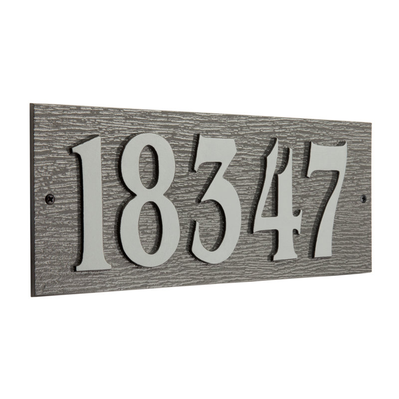 Woodgrain Mid-Century Rectangle Plaque, Standard Wall 1-line, Étain/Argent, Yes