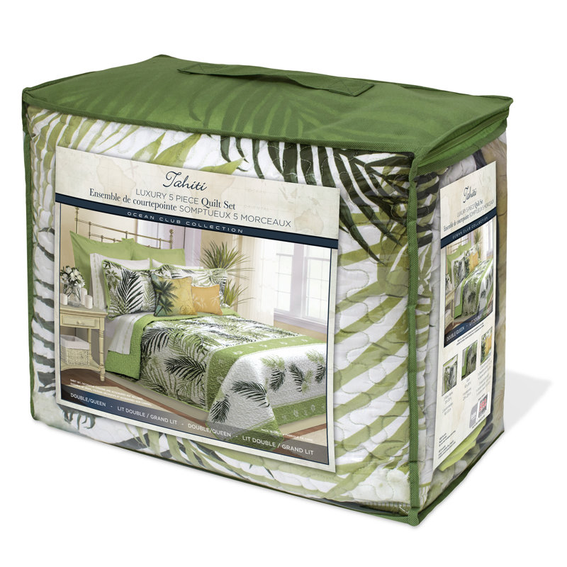 Ocen Club Coastal Polyester Floral Quilt, Twin Quilt + 3 Additional Pieces