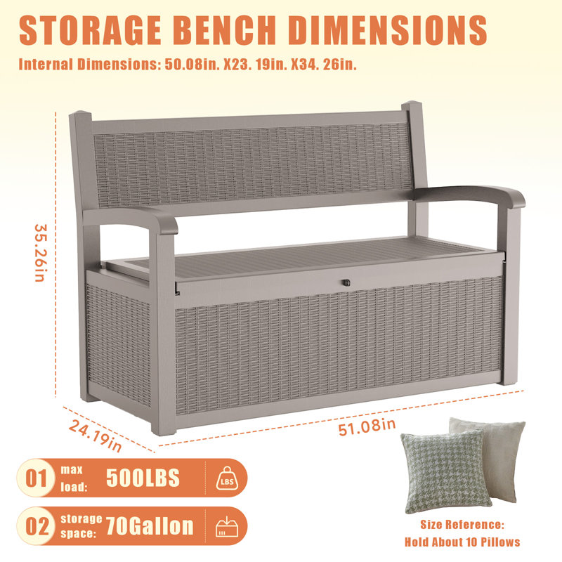 Boîte de rangement pour terrasse 70 gallons, Gris