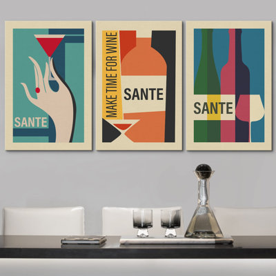 Déco, affiche de bouteille de vin, boissons, cocktails, nourriture, illustration, art moderne, décor, contemporain