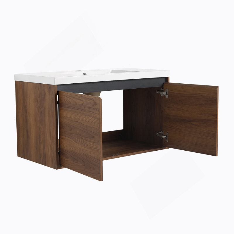 Ensemble de meuble-lavabo brun 36 po avec lavabo à poser en résine, ensemble d'armoires de salle de bain 2 portes, 36"