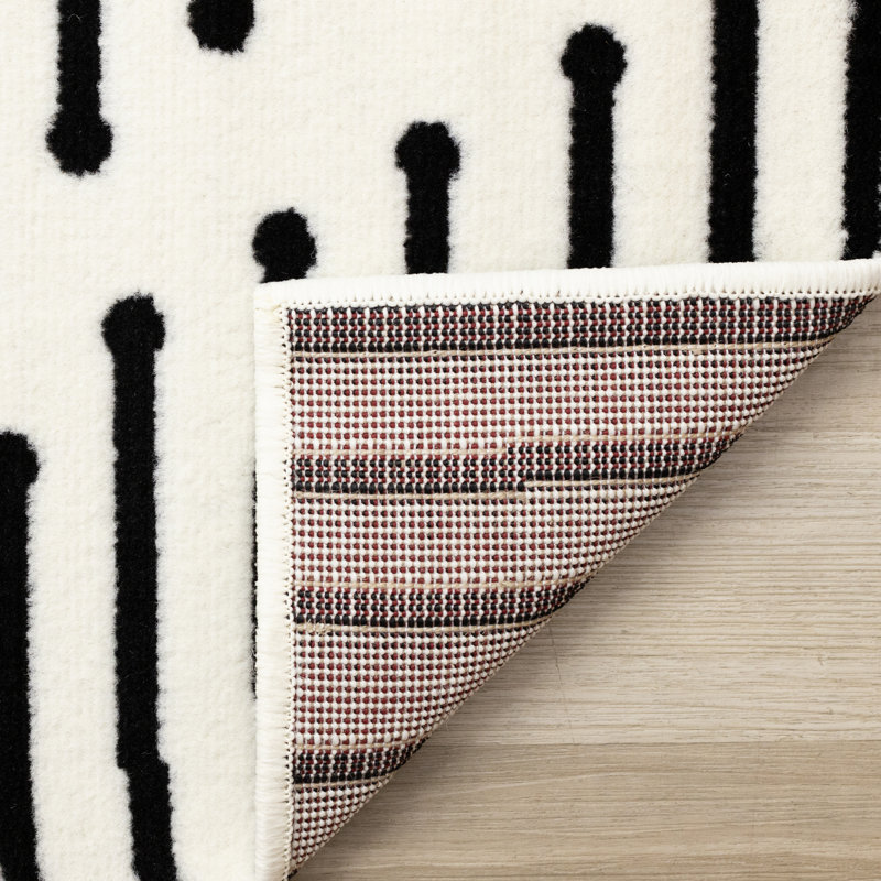 Fresno Modern Black White Striped Area Rug, Rectangle 7'9" x 10'6"